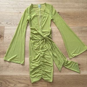 Oh Polly Swim Mesh Ruched Midi Cover Up Dress Green Size XS